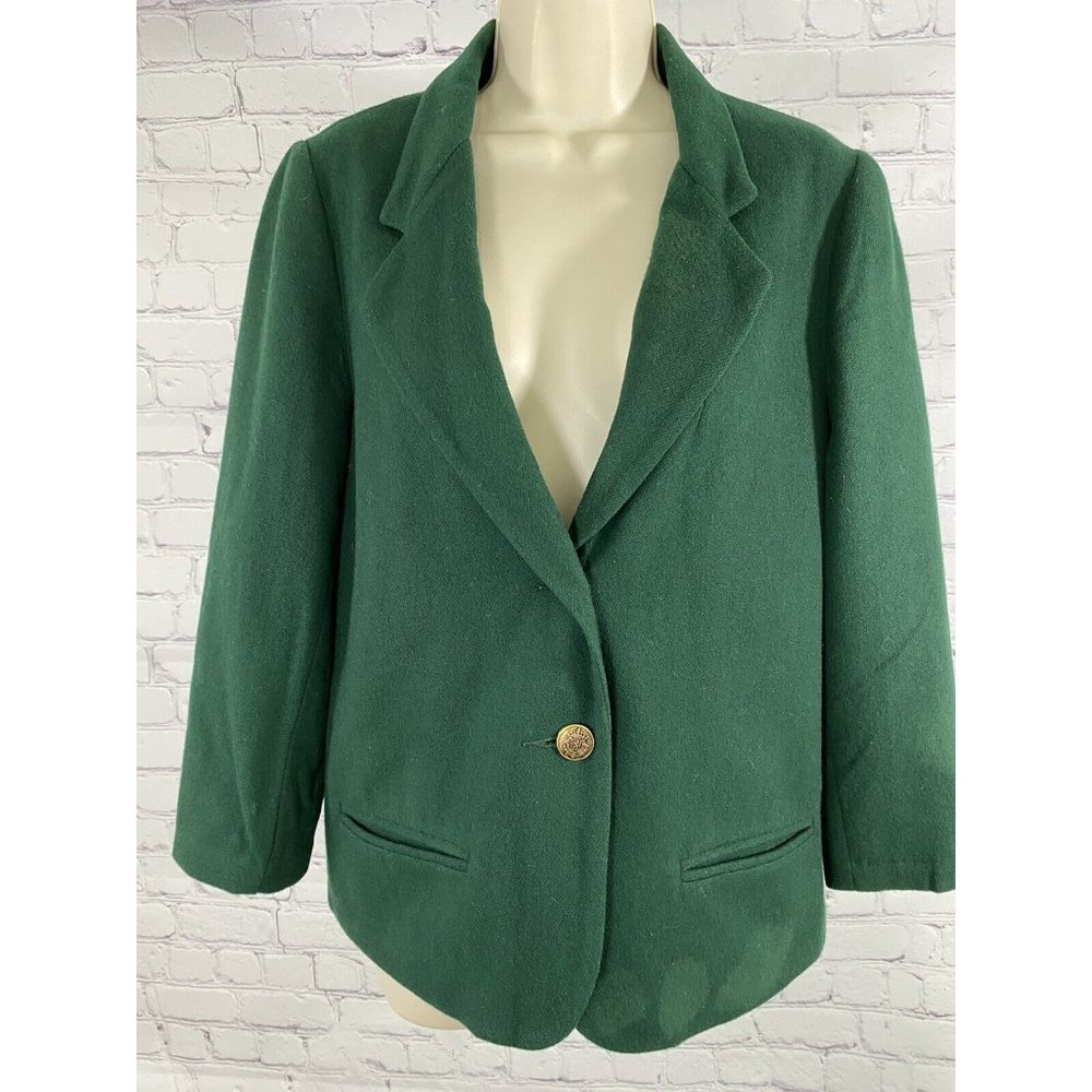 VTG Savannah Green 100% Wool 2 Button Jacket Blazer Womens 12P Petite